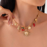 Thumbnail for Bohemia Enamel Cherry Sun Starfish Heart Tassel Necklace