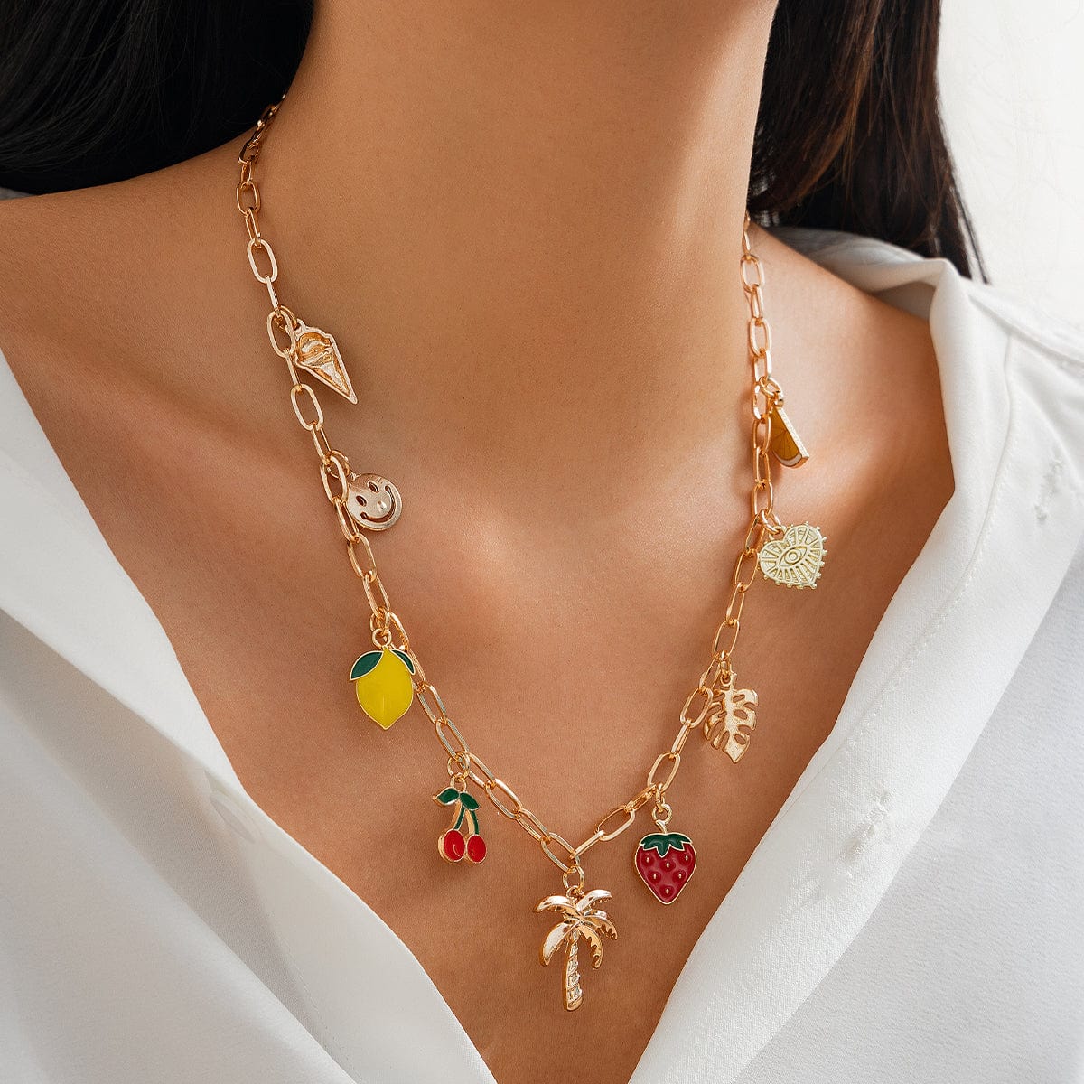 Bohemia Enamel Fruit Coconut Tree Heart Charm Necklace - ArtGalleryZen
