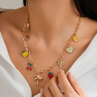 Thumbnail for Bohemia Enamel Fruit Coconut Tree Heart Charm Necklace - ArtGalleryZen