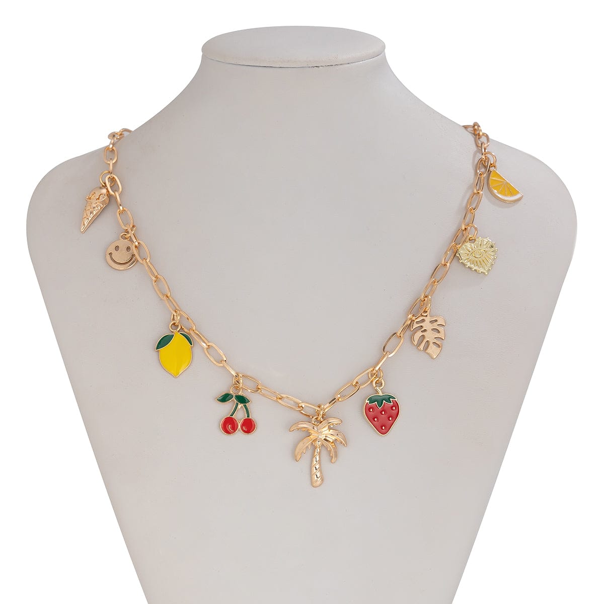 Bohemia Enamel Fruit Coconut Tree Heart Charm Necklace