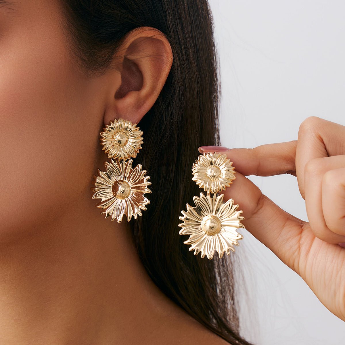 Bohemia Gold Silver Plated Sunflower Dangle Earrings - ArtGalleryZen