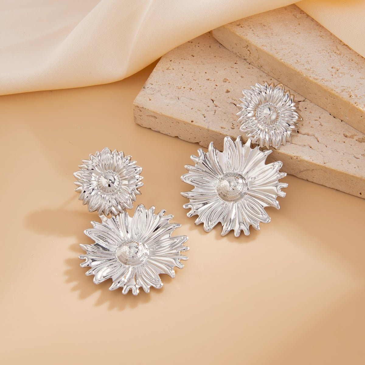 Bohemia Gold Silver Plated Sunflower Dangle Earrings - ArtGalleryZen