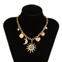 Thumbnail for Bohemia Gold Tone Sun Moon Heart Pearl Pendant Necklace - ArtGalleryZen
