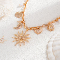 Thumbnail for Bohemia Gold Tone Sun Moon Heart Pearl Pendant Necklace - ArtGalleryZen