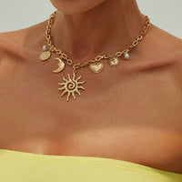 Thumbnail for Bohemia Gold Tone Sun Moon Heart Pearl Pendant Necklace - ArtGalleryZen