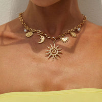 Thumbnail for Bohemia Gold Tone Sun Moon Heart Pearl Pendant Necklace - ArtGalleryZen