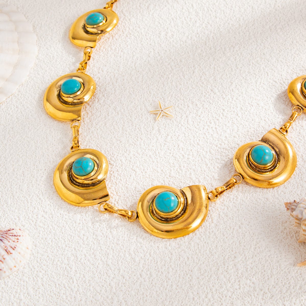 Bohemia Gold Tone Turquoise Inlaid Conch Waist Chain - ArtGalleryZen