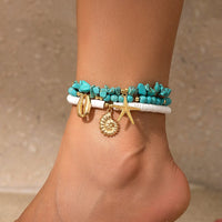 Thumbnail for Bohemia Layered Conch Shell Starfish Charm Turquoise Anklet Set