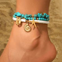 Thumbnail for Bohemia Layered Conch Shell Starfish Charm Turquoise Anklet Set