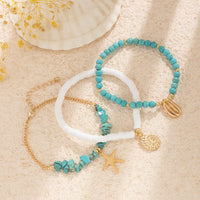 Thumbnail for Bohemia Layered Conch Shell Starfish Charm Turquoise Anklet Set