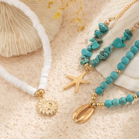 Thumbnail for Bohemia Layered Conch Shell Starfish Charm Turquoise Anklet Set