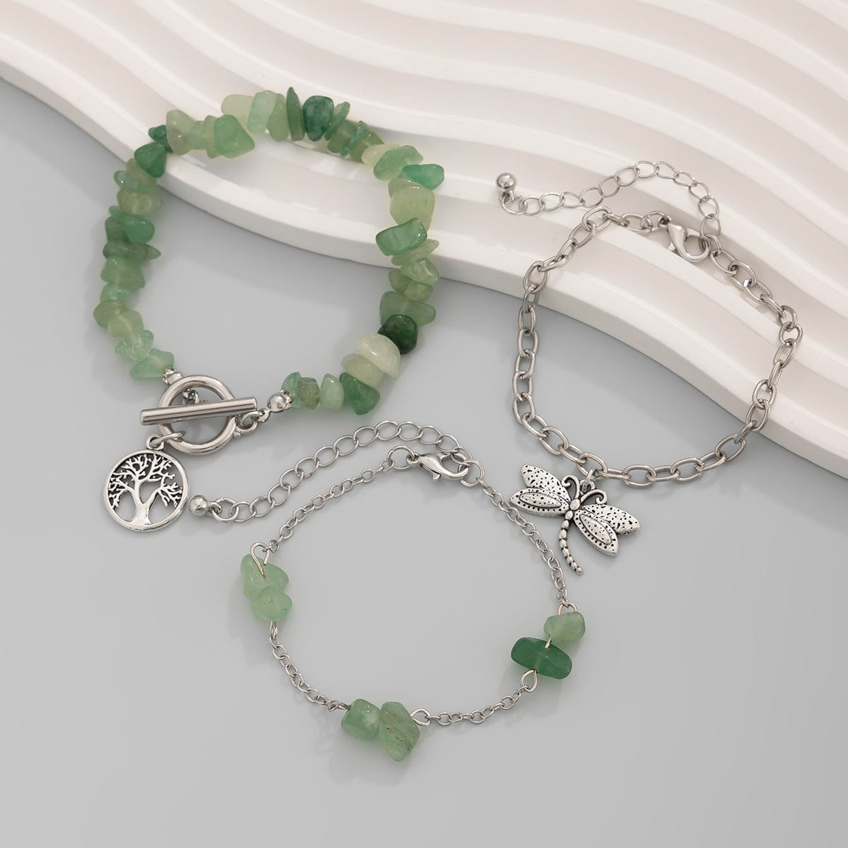 Bohemia Layered Dragonfly Tree Charm Turquoise Stone Bracelet Set - ArtGalleryZen