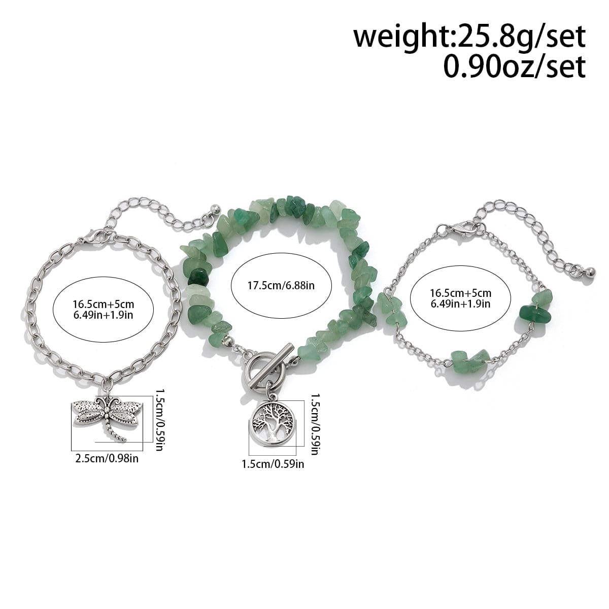 Bohemia Layered Dragonfly Tree Charm Turquoise Stone Bracelet Set - ArtGalleryZen
