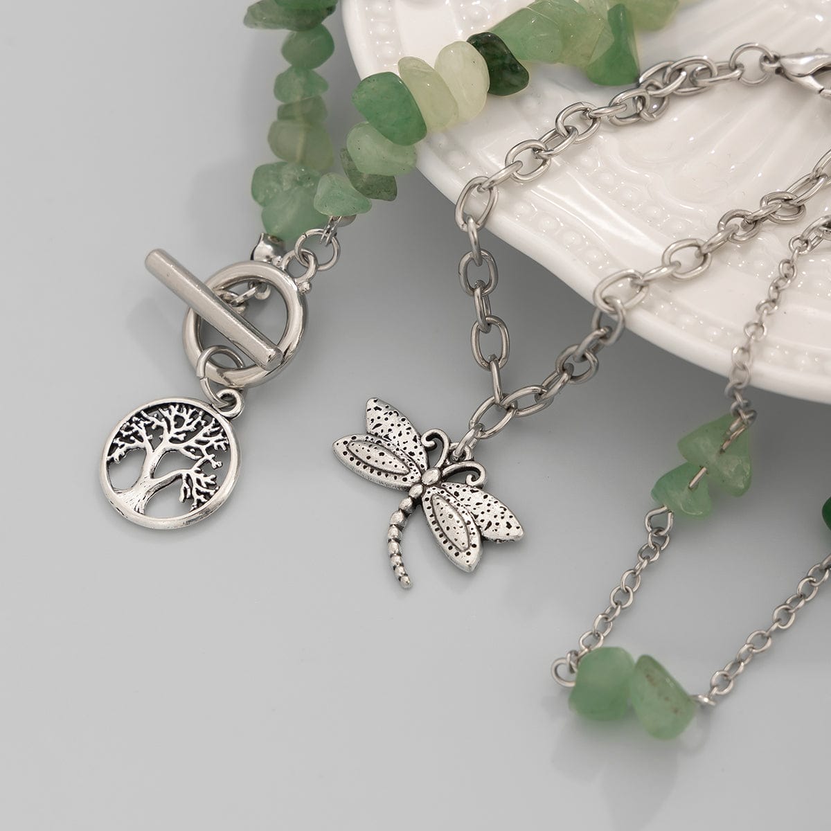 Bohemia Layered Dragonfly Tree Charm Turquoise Stone Bracelet Set - ArtGalleryZen