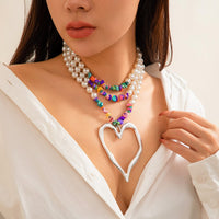 Thumbnail for Bohemia Layered Turquoise Pearl Chain Heart Pendant Choker Necklace - ArtGalleryZen