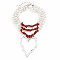 Thumbnail for Bohemia Layered Turquoise Pearl Chain Heart Pendant Choker Necklace - ArtGalleryZen