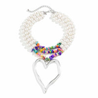 Thumbnail for Bohemia Layered Turquoise Pearl Chain Heart Pendant Choker Necklace - ArtGalleryZen