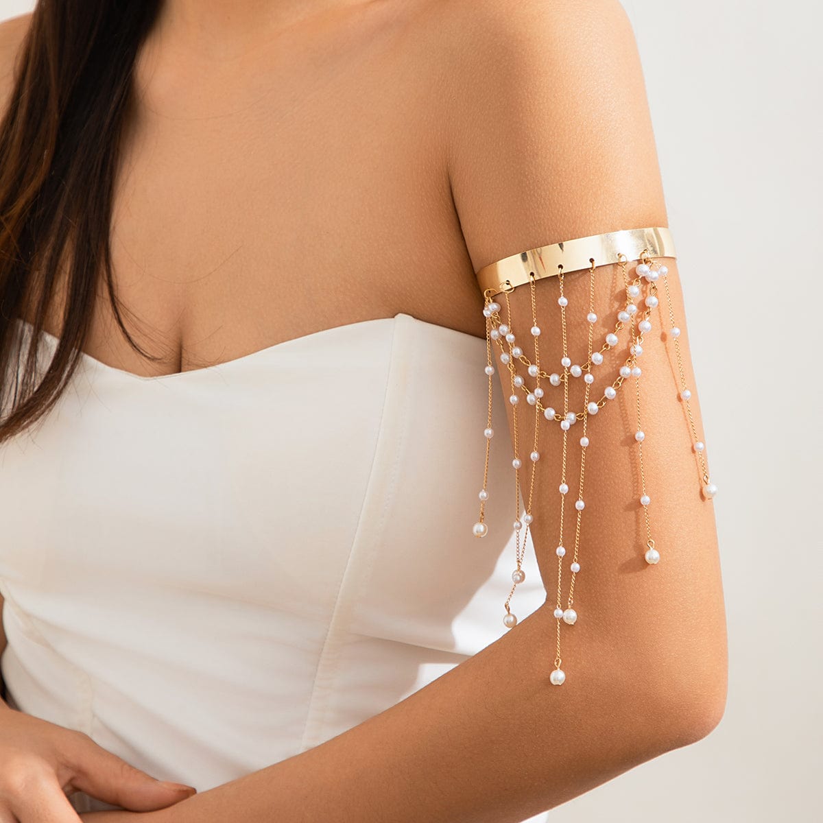 Bohemia Layered Pearl Chain Tassel Arm Cuff