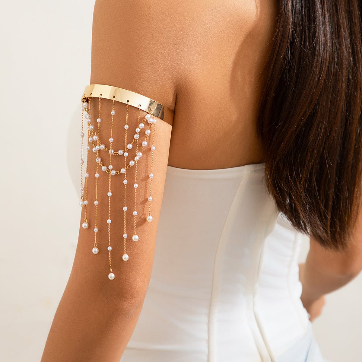 Bohemia Layered Pearl Chain Tassel Arm Cuff