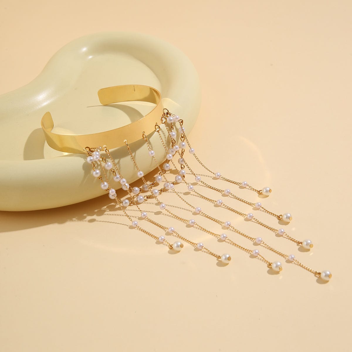 Bohemia Layered Pearl Chain Tassel Arm Cuff