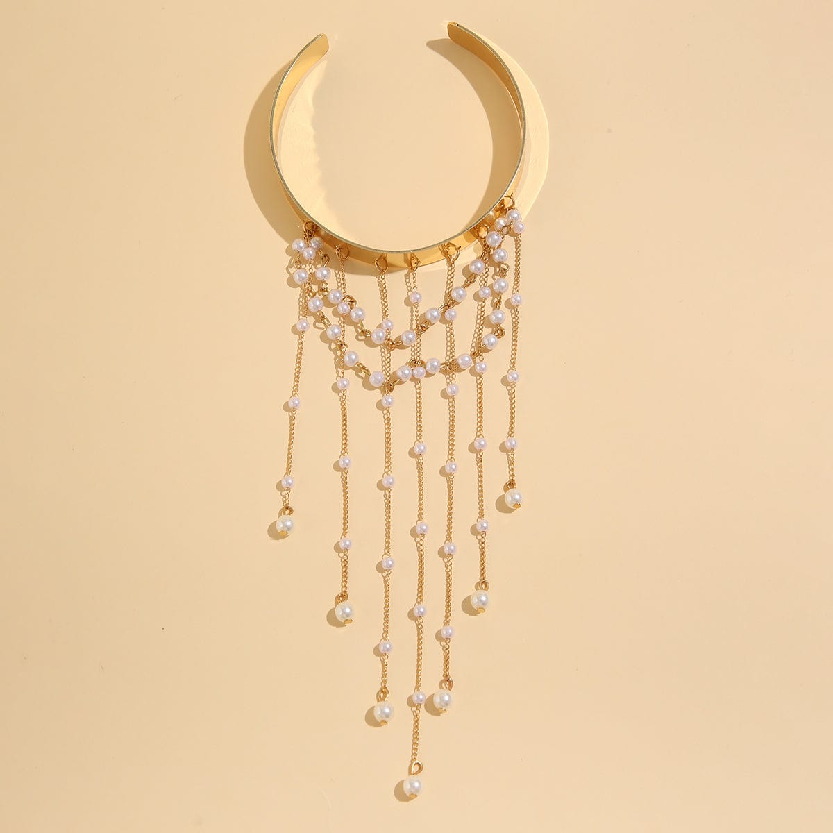 Bohemia Layered Pearl Chain Tassel Arm Cuff