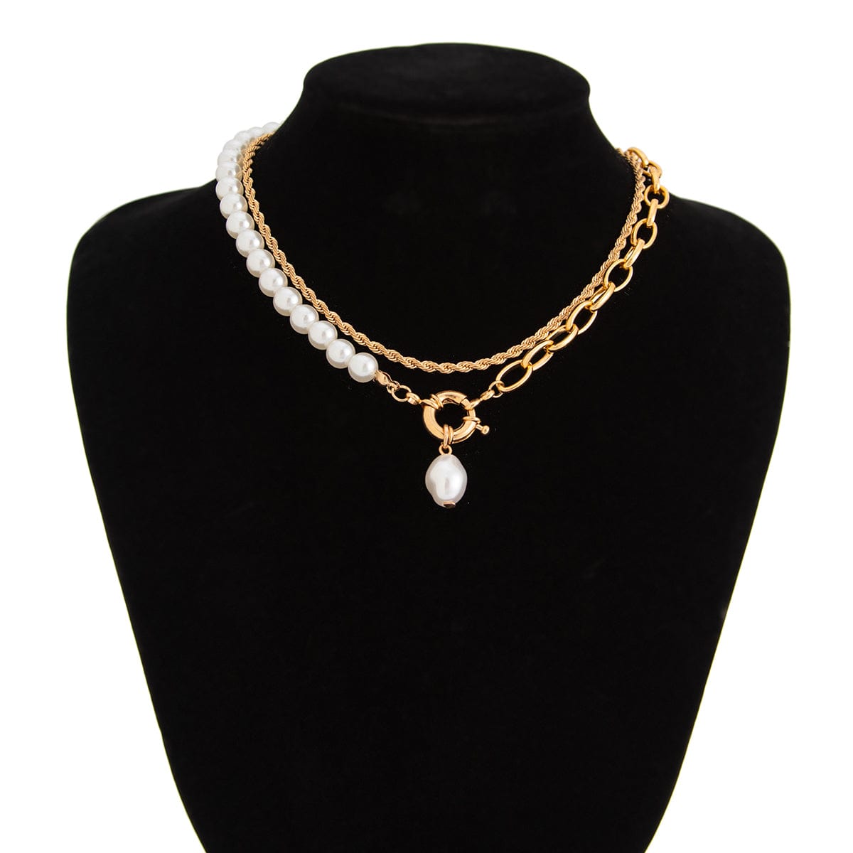 Bohemia Layered Pearl Charm Rope Chain Necklace Set