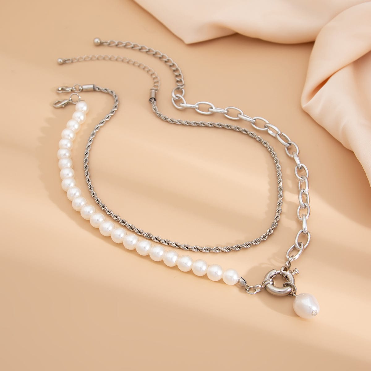 Bohemia Layered Pearl Charm Rope Chain Necklace Set