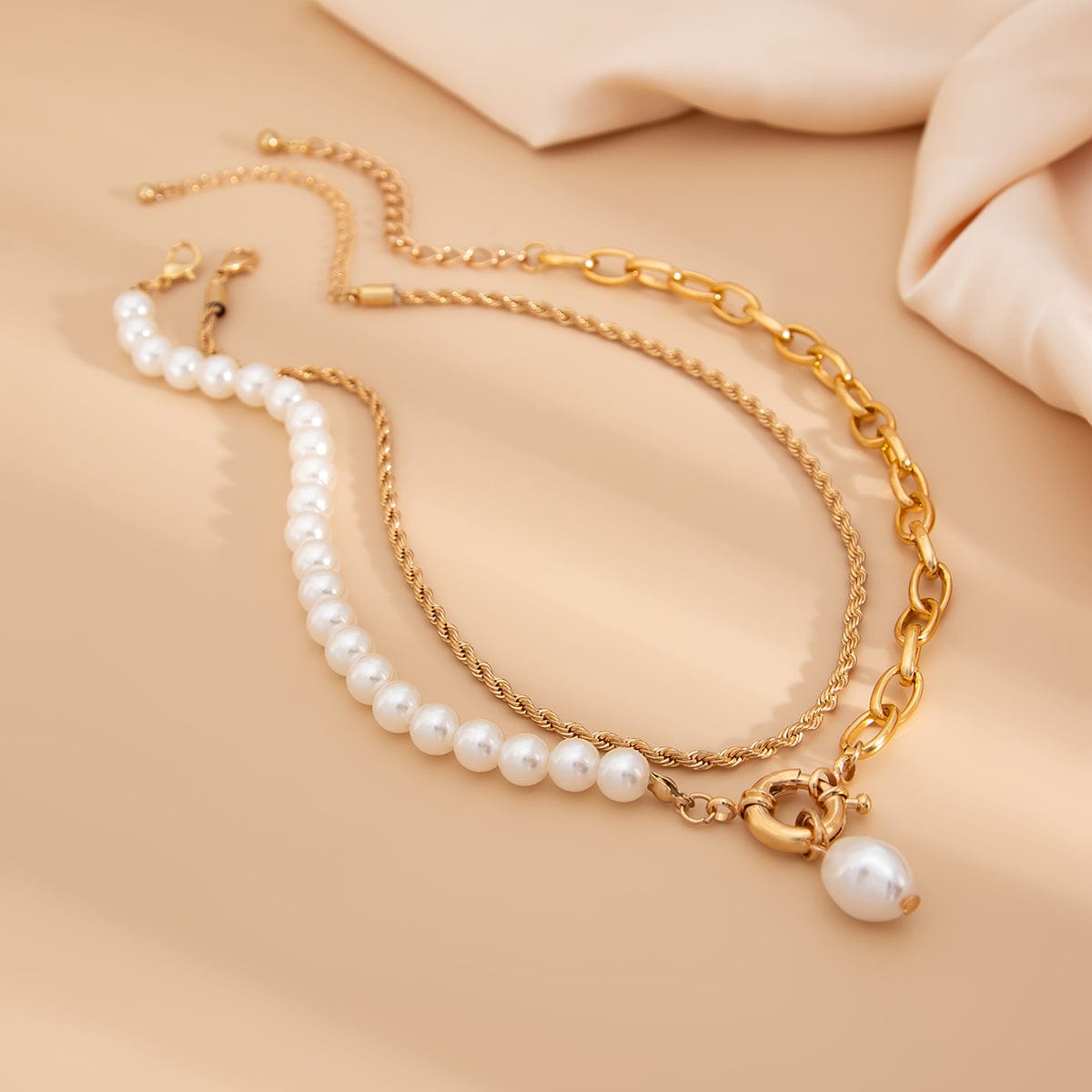 Bohemia Layered Pearl Charm Rope Chain Necklace Set