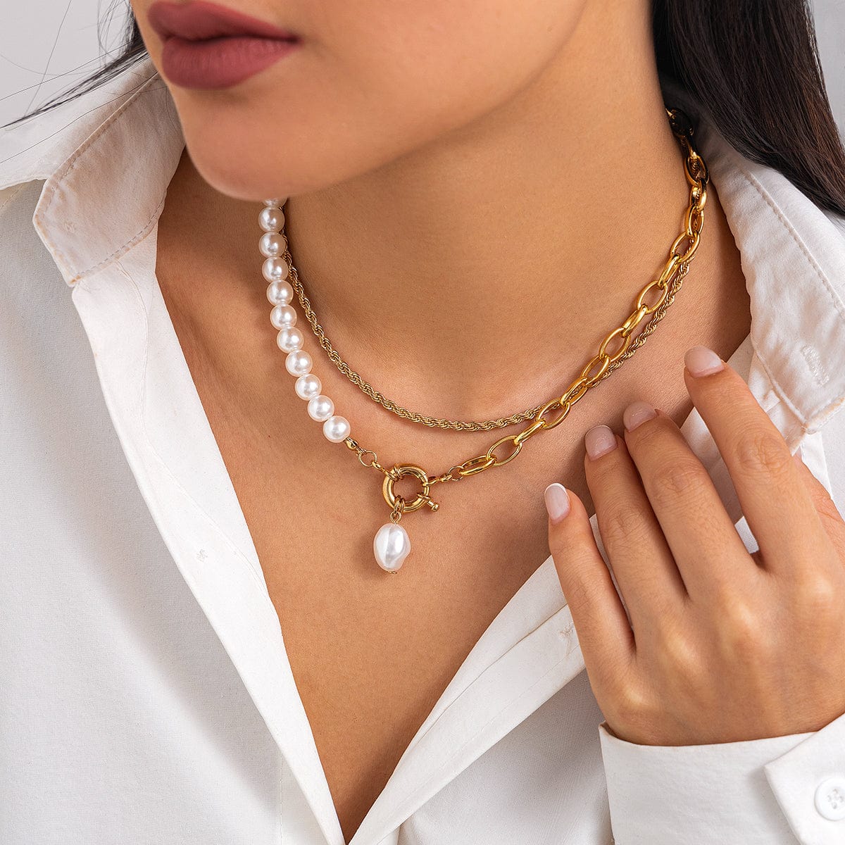 Bohemia Layered Pearl Charm Rope Chain Necklace Set