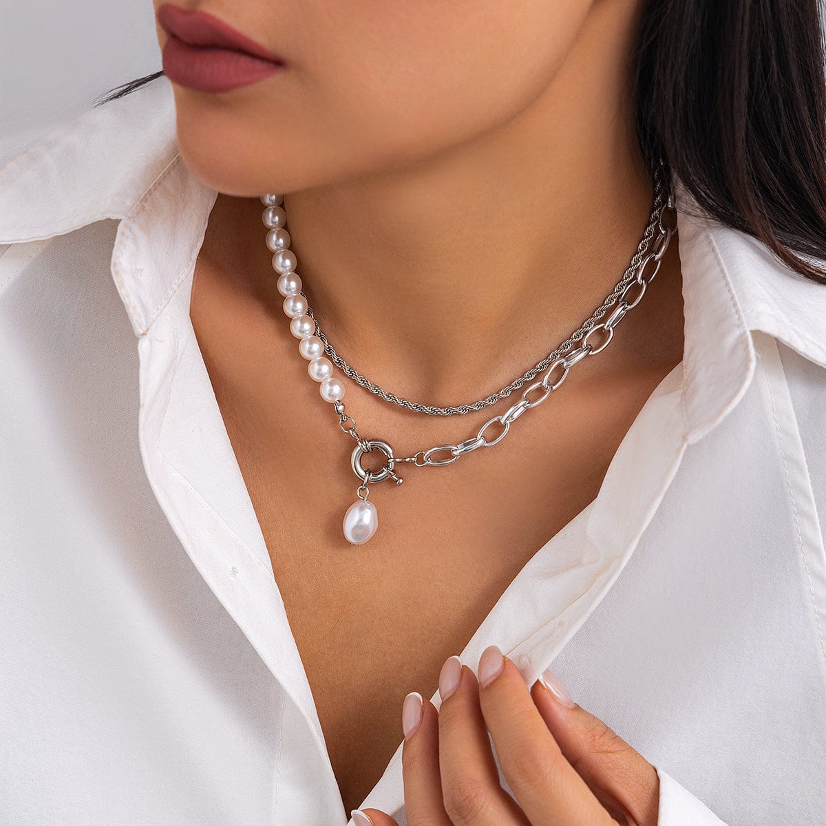 Bohemia Layered Pearl Charm Rope Chain Necklace Set