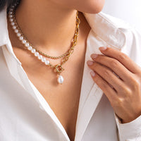 Thumbnail for Bohemia Layered Pearl Charm Rope Chain Necklace Set