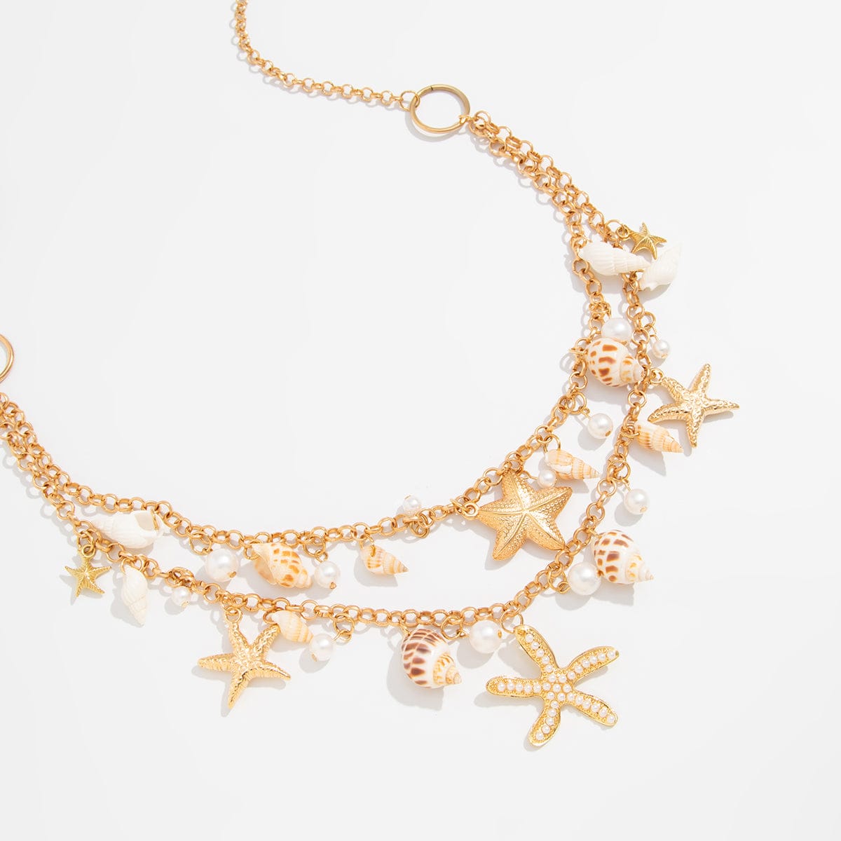 Bohemia Layered Pearl Conch Starfish Charm Waist Chain - ArtGalleryZen
