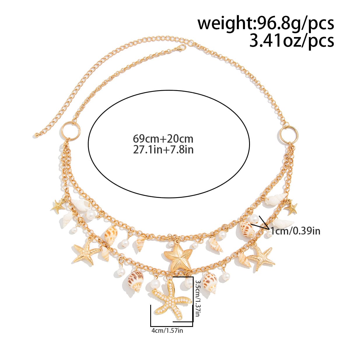 Bohemia Layered Pearl Conch Starfish Charm Waist Chain - ArtGalleryZen