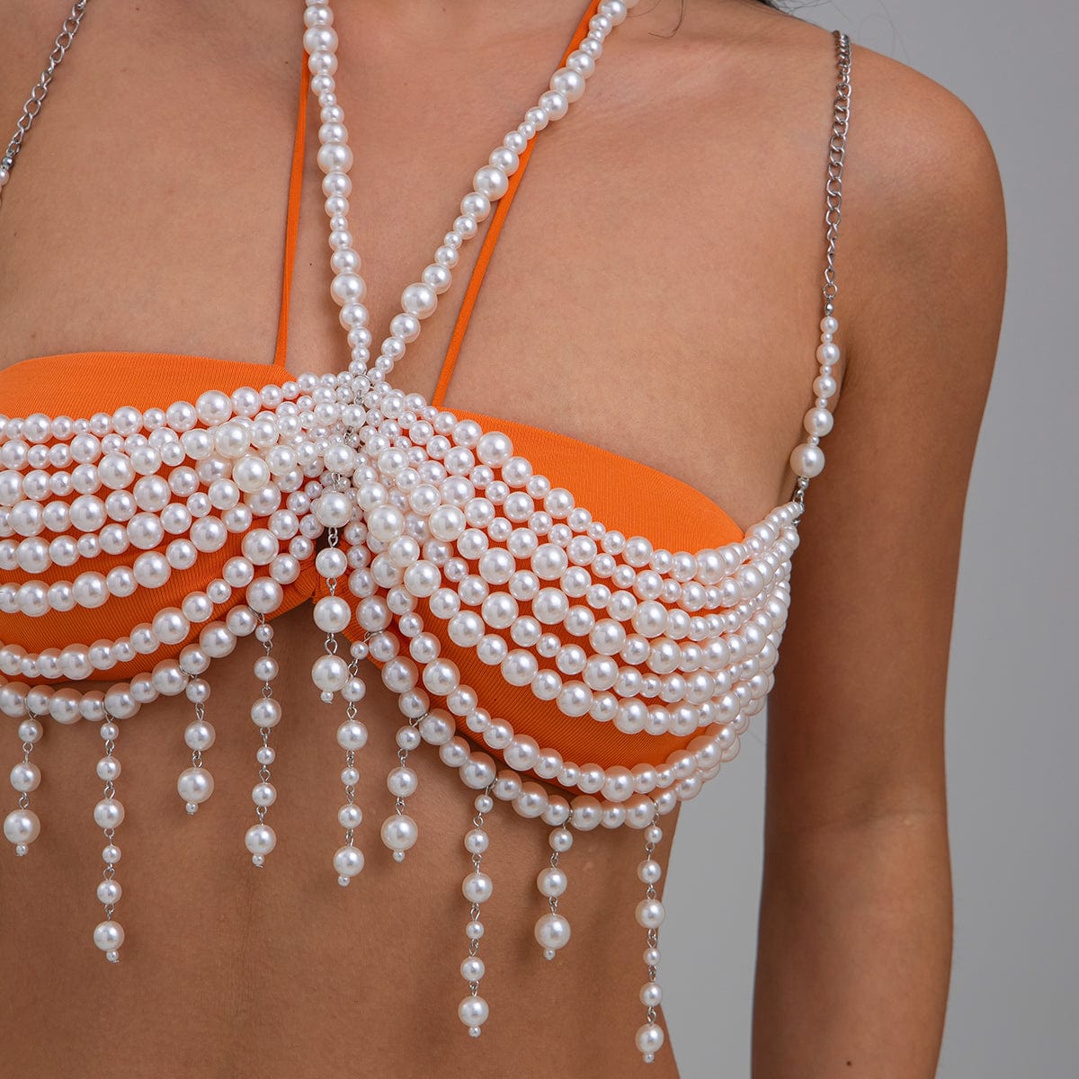 Bohemia Layered Pearl Tassel Halter Top Backless Body Chain Bra - ArtGalleryZen