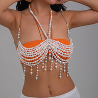 Thumbnail for Bohemia Layered Pearl Tassel Halter Top Backless Body Chain Bra - ArtGalleryZen
