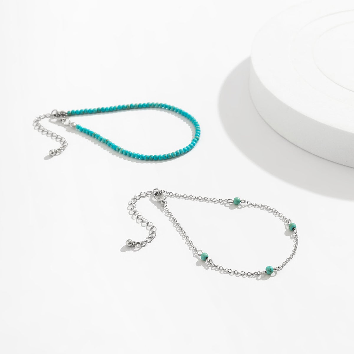 Bohemia Layered Seed Beaded Turquoise Anklet Set - ArtGalleryZen