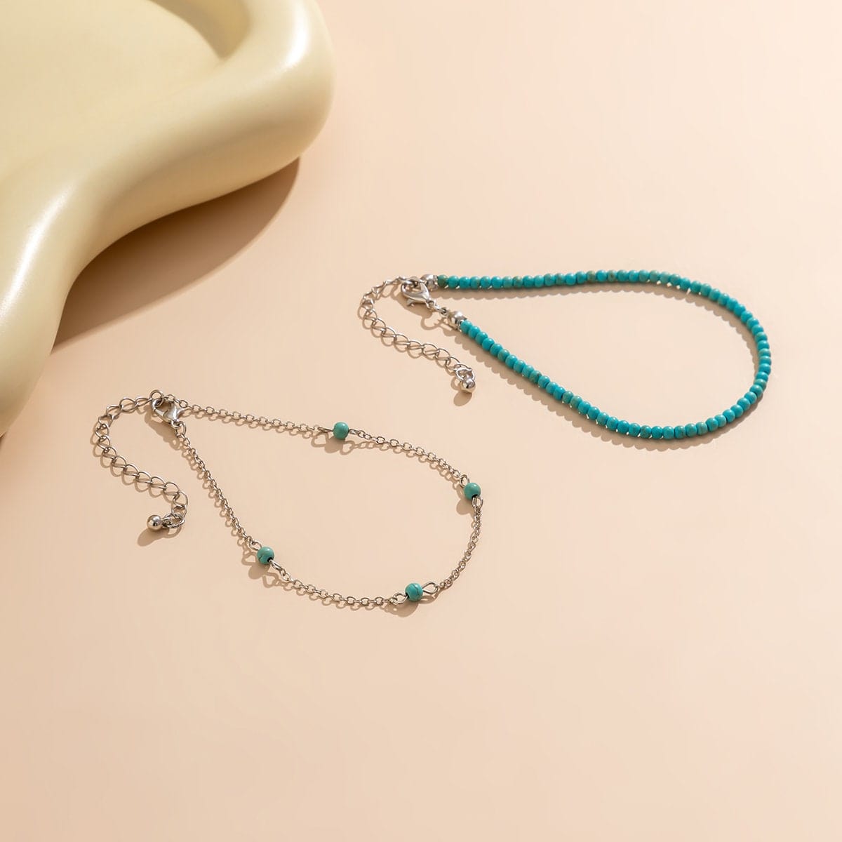 Bohemia Layered Seed Beaded Turquoise Anklet Set - ArtGalleryZen