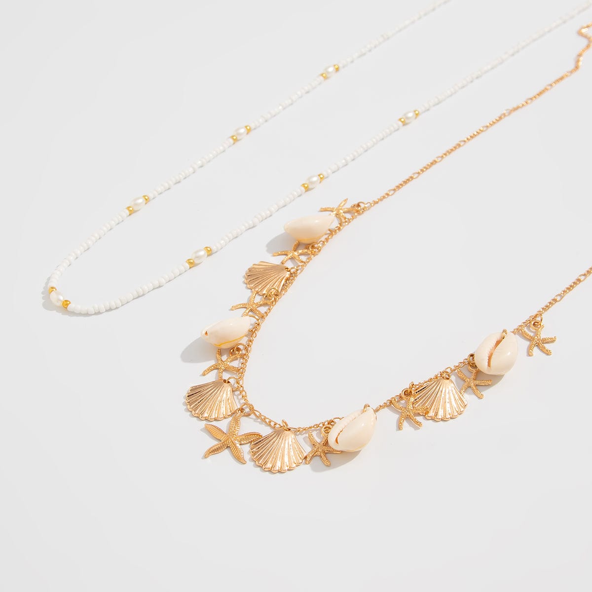 Bohemia Layered Shell Starfish Charm Seed Beaded Belly Chain Set - ArtGalleryZen