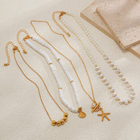Thumbnail for Bohemia Layered Shell Starfish Pendant Pearl Chain Necklace Set - ArtGalleryZen