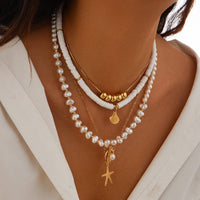 Thumbnail for Bohemia Layered Shell Starfish Pendant Pearl Chain Necklace Set