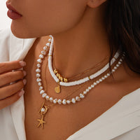 Thumbnail for Bohemia Layered Shell Starfish Pendant Pearl Chain Necklace Set