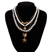 Thumbnail for Bohemia Layered Shell Starfish Pendant Pearl Chain Necklace Set