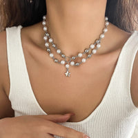 Thumbnail for Bohemia Layered Star Pendant Two Tone Pearl Chain Necklace