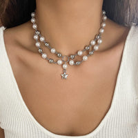 Thumbnail for Bohemia Layered Star Pendant Two Tone Pearl Chain Necklace