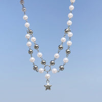 Thumbnail for Bohemia Layered Star Pendant Two Tone Pearl Chain Necklace