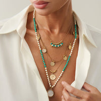 Thumbnail for Bohemia Layered Sun Hammered Round Disk Pendant Seed Beaded Necklace Set - ArtGalleryZen