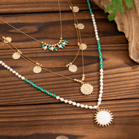 Thumbnail for Bohemia Layered Sun Hammered Round Disk Pendant Seed Beaded Necklace Set - ArtGalleryZen