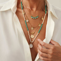 Thumbnail for Bohemia Layered Sun Hammered Round Disk Pendant Seed Beaded Necklace Set - ArtGalleryZen