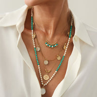 Thumbnail for Bohemia Layered Sun Hammered Round Disk Pendant Seed Beaded Necklace Set - ArtGalleryZen