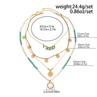 Thumbnail for Bohemia Layered Sun Hammered Round Disk Pendant Seed Beaded Necklace Set - ArtGalleryZen